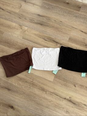 3-Pack Tube Bandeau Tops — Brown, White, Black